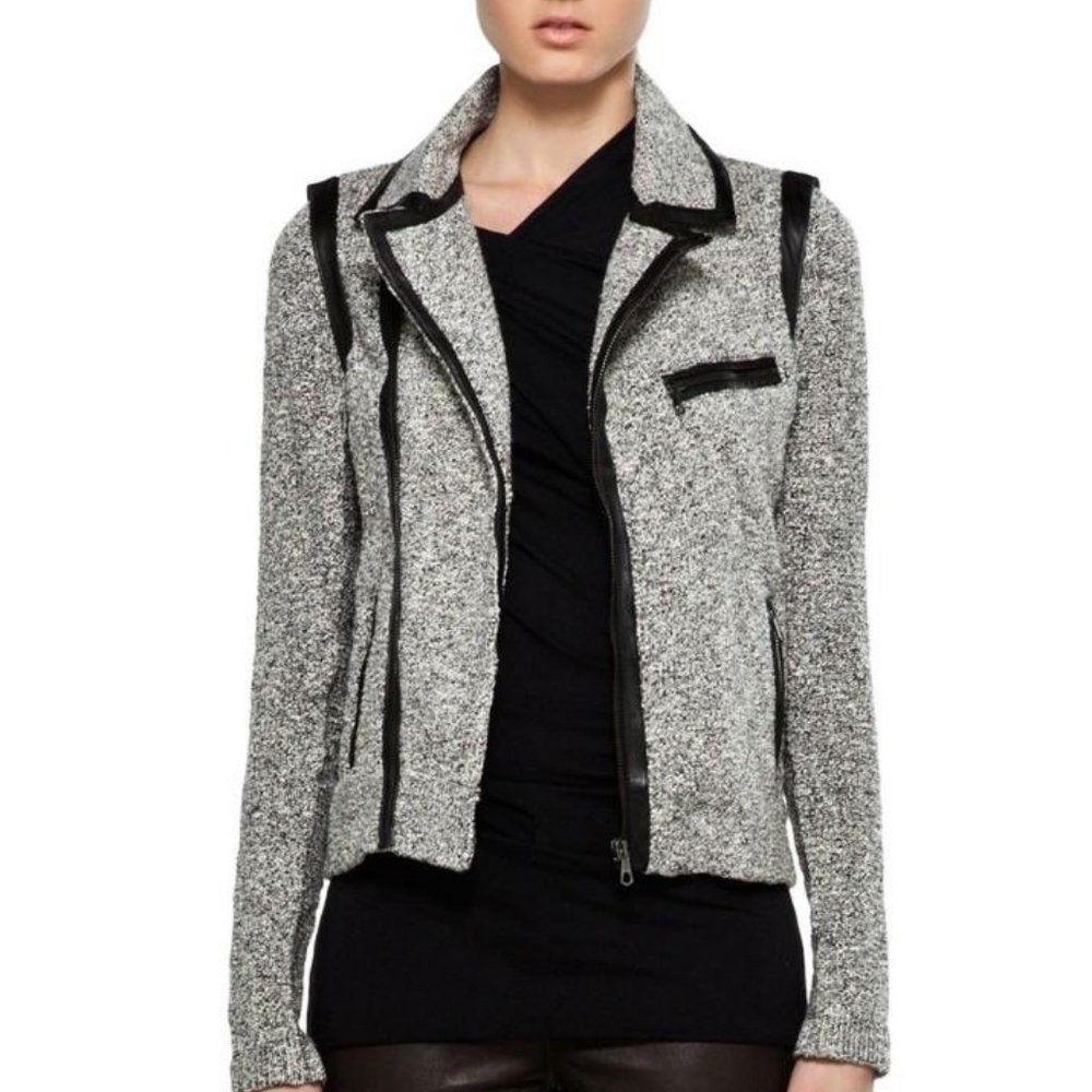 Rag & Bone Bouclé Knit Jacket Leather Trim XS - Picture 2 of 12